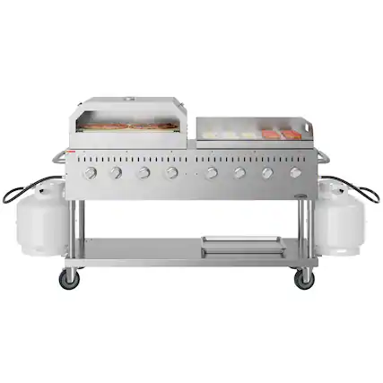 Front. Koolmore - 60 in. 8-Burner Commercial Outdoor Propane Gas Grill with 30 in. Griddle and 30 in. Pizza Oven in Stainless-Steel - Stainless Steel.