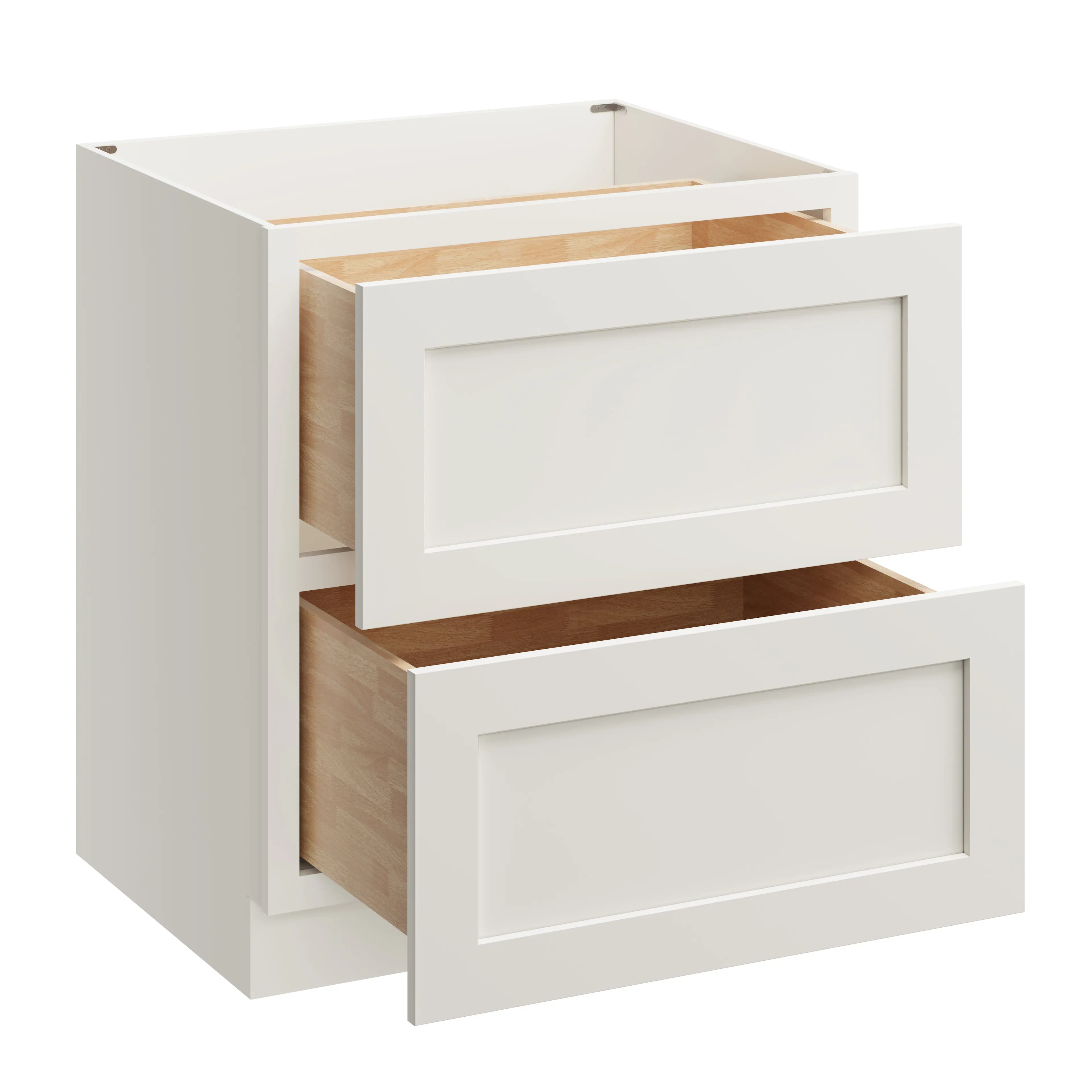 Alt View 1. Boyel Living - 30 Inch White Shaker 2 Drawer Base Cabinet with Soft Close Drawers - White Shaker.