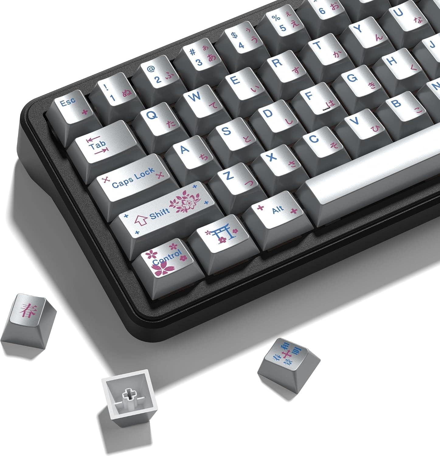 Womier - PBT Keycaps with Metal Paint,Dye Sublimation Cherry Profile Key caps for MX Switches Mechanical Keyboards - Silver