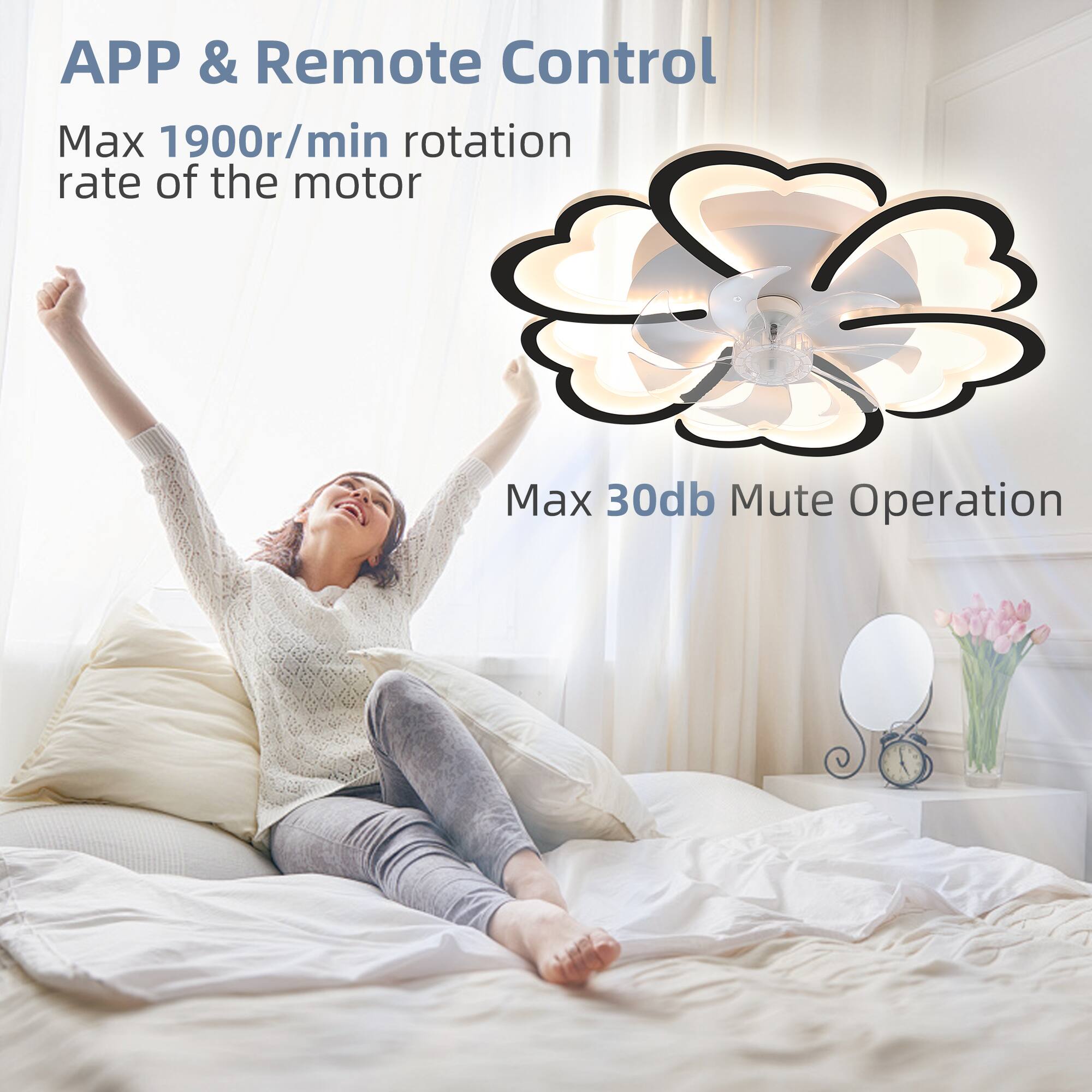 APP & Remote Control

Max 1900r/min rotation rate of the motor

Max 30db Mute Operation