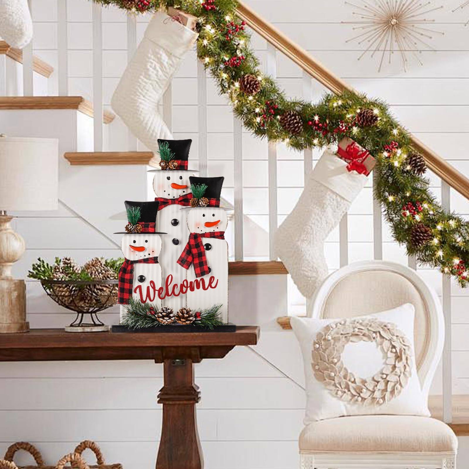 Alt View 3. NICHOLAS KLEIN - Christmas Decorations For Home Farmhouse Snowman Decoration Pinecones Merry Sign Iron Wooden Decorative Blo... - Snowman.