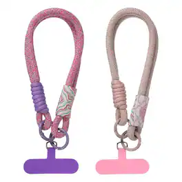 Unique Bargains - 2pcs Universal Phone Wrist Lanyard Hand Strap Anti Theft Strap with Pads - Dark Pink/Purple