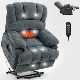 Boyel Living - Large Size Chenille Power Lift Recliner Chair with 8 Point Vibration Massage and Lumbar Heating - Gray