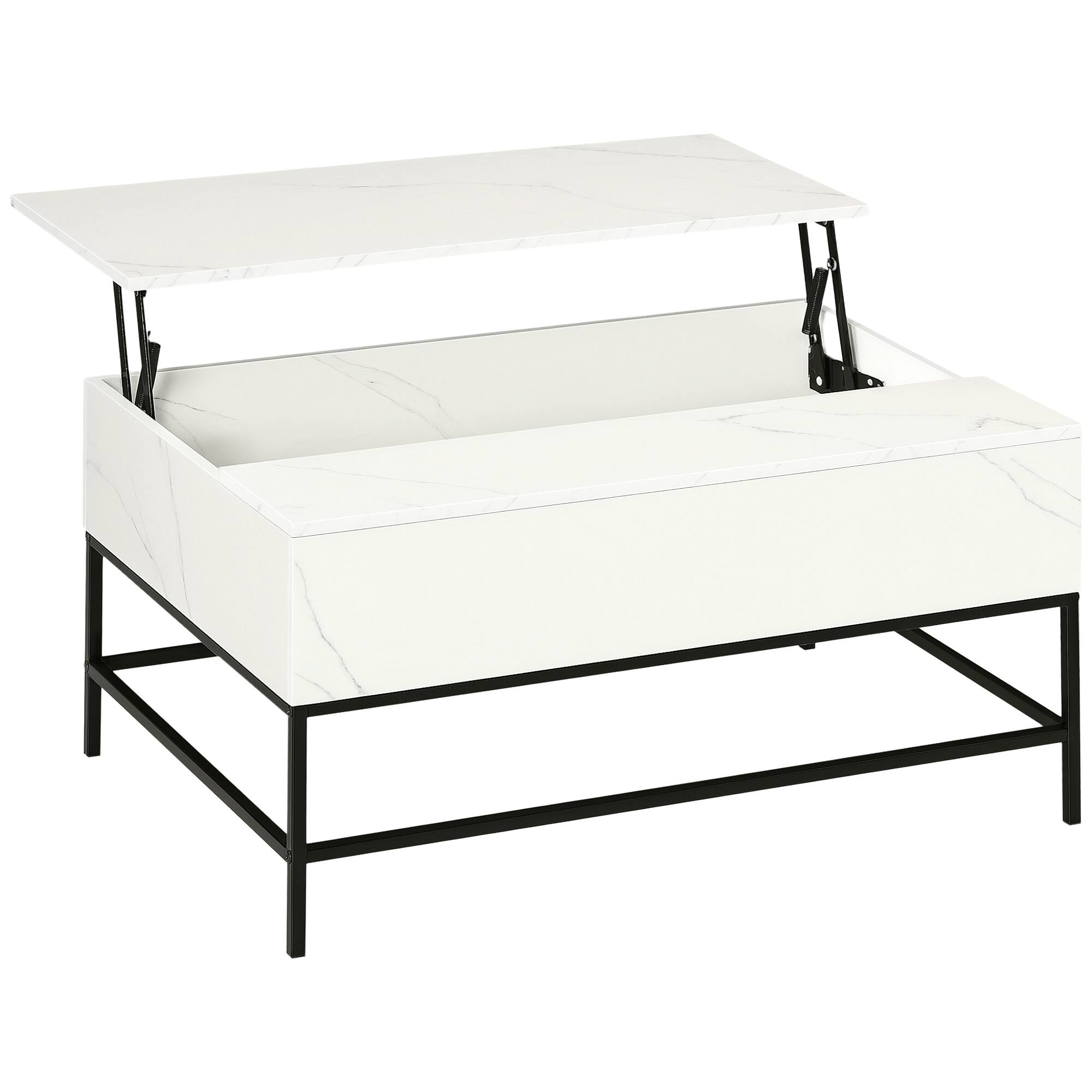 Front. Homcom - Modern Lift Top Coffee Table with Hidden Storage Compartment and Metal Legs, for Living Room, Home Office - White.