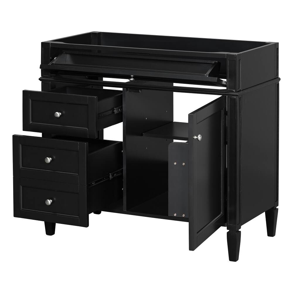 Left. Loheer - Loheer 36 inch Bathroom Vanity Without Top, Black Solid Wood Base, Modern Storage Cabinet - Black.