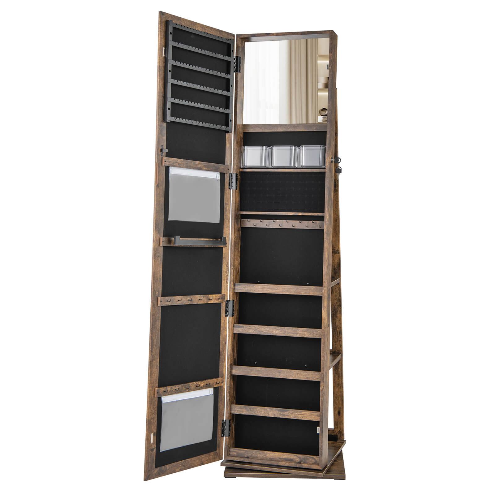 Alt View 9. Costway - Costway 360° Swivel Jewelry Armoire with Full-Length Mirror Rear Shelves Makeup Mirror - Brown.