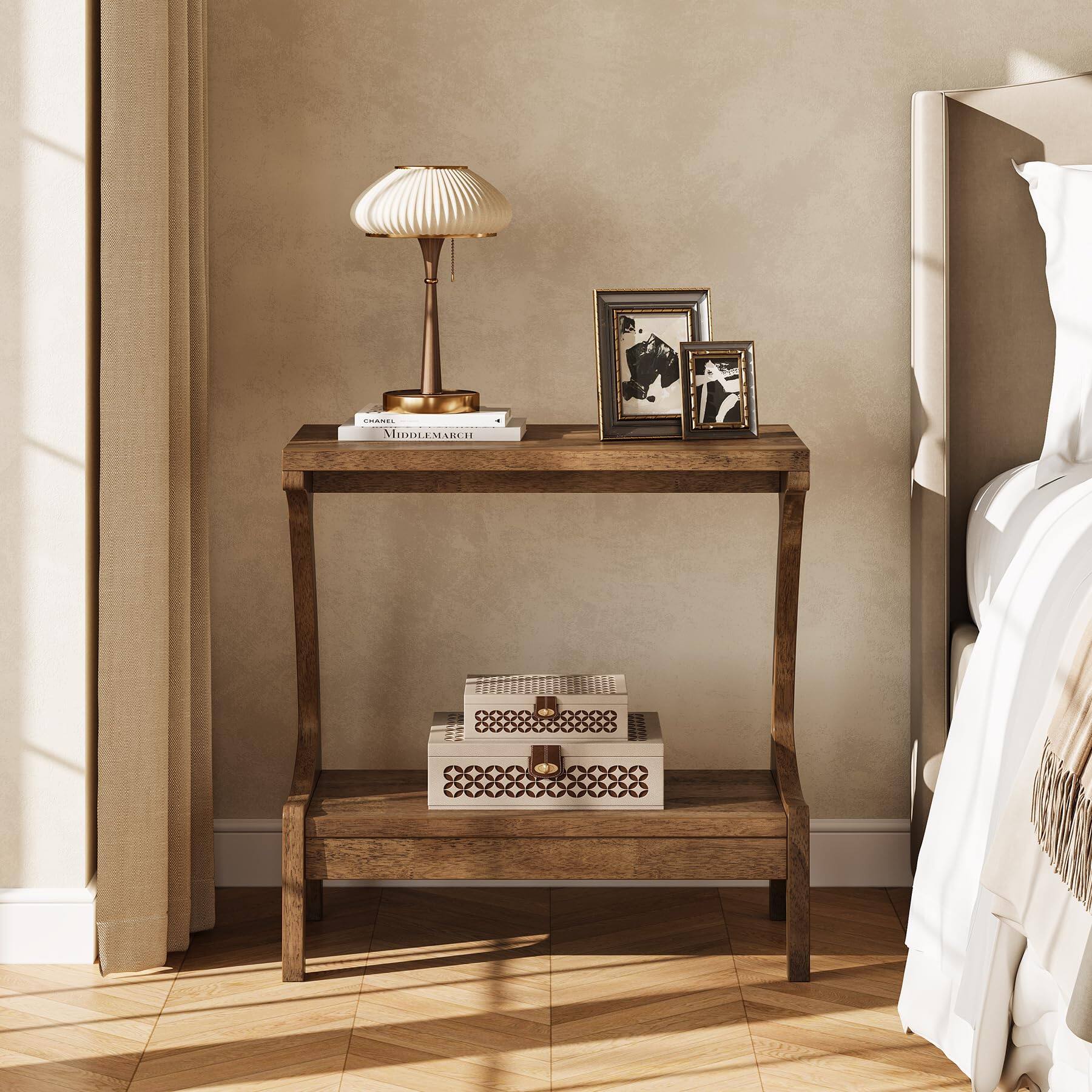 Tribesigns Solid Wood End Table with Storage Shelf, Small Accent Table ...