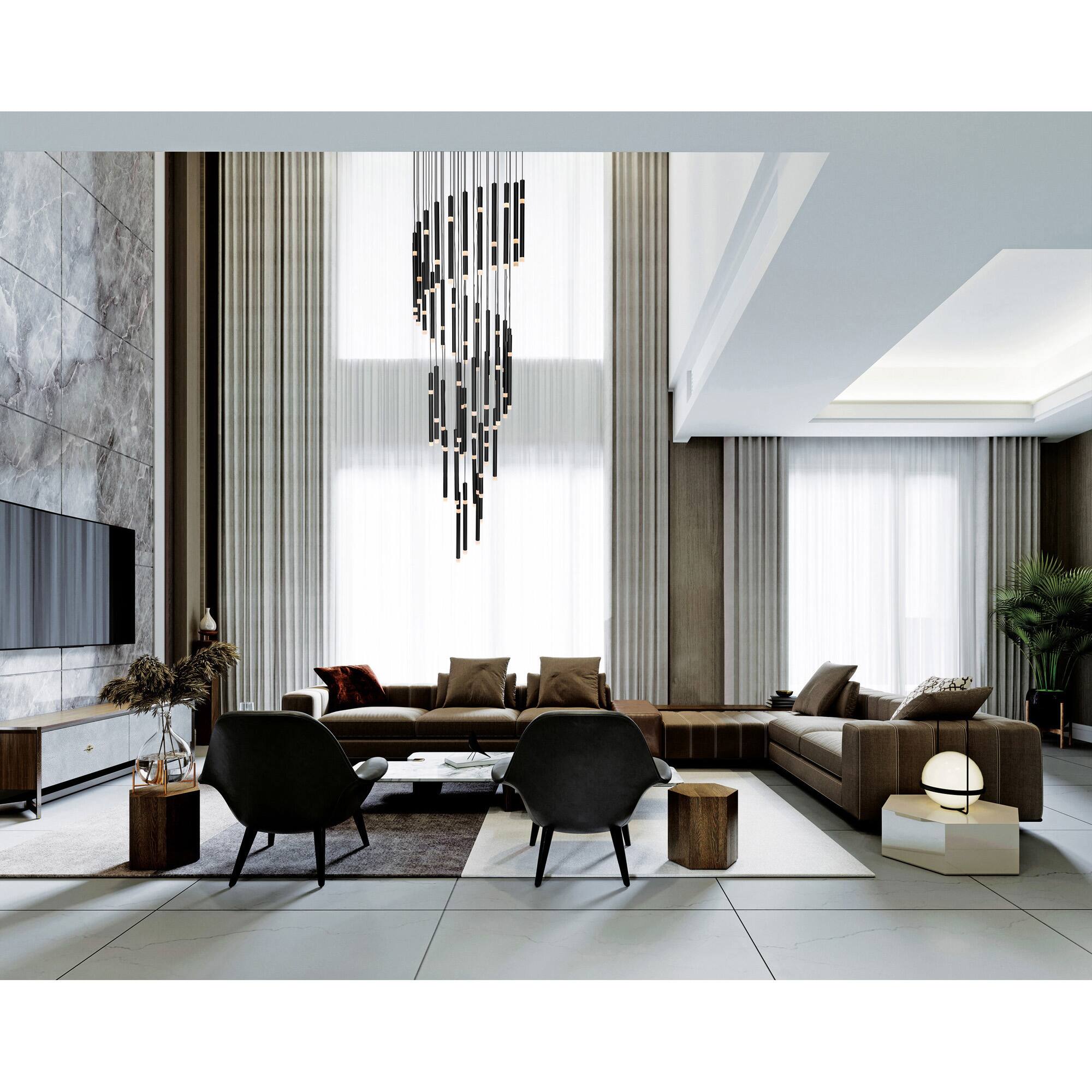 Alt View 2. CWI Lighting - Flute 54 Light LED Chandelier With Black Finish - Black.