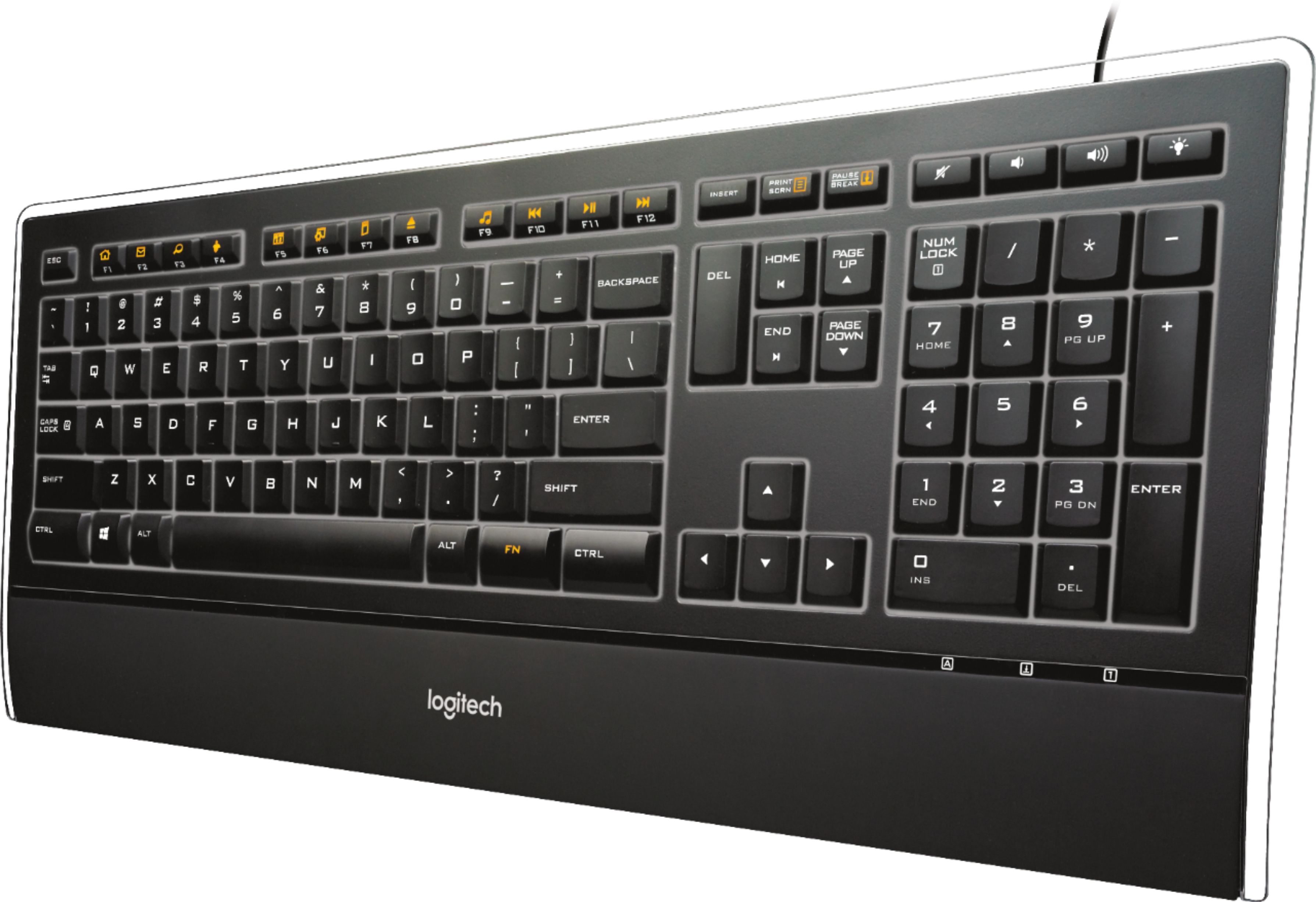 Angle View: Logitech - K740 Full-size Wired Scissor Illuminated Keyboard - Black