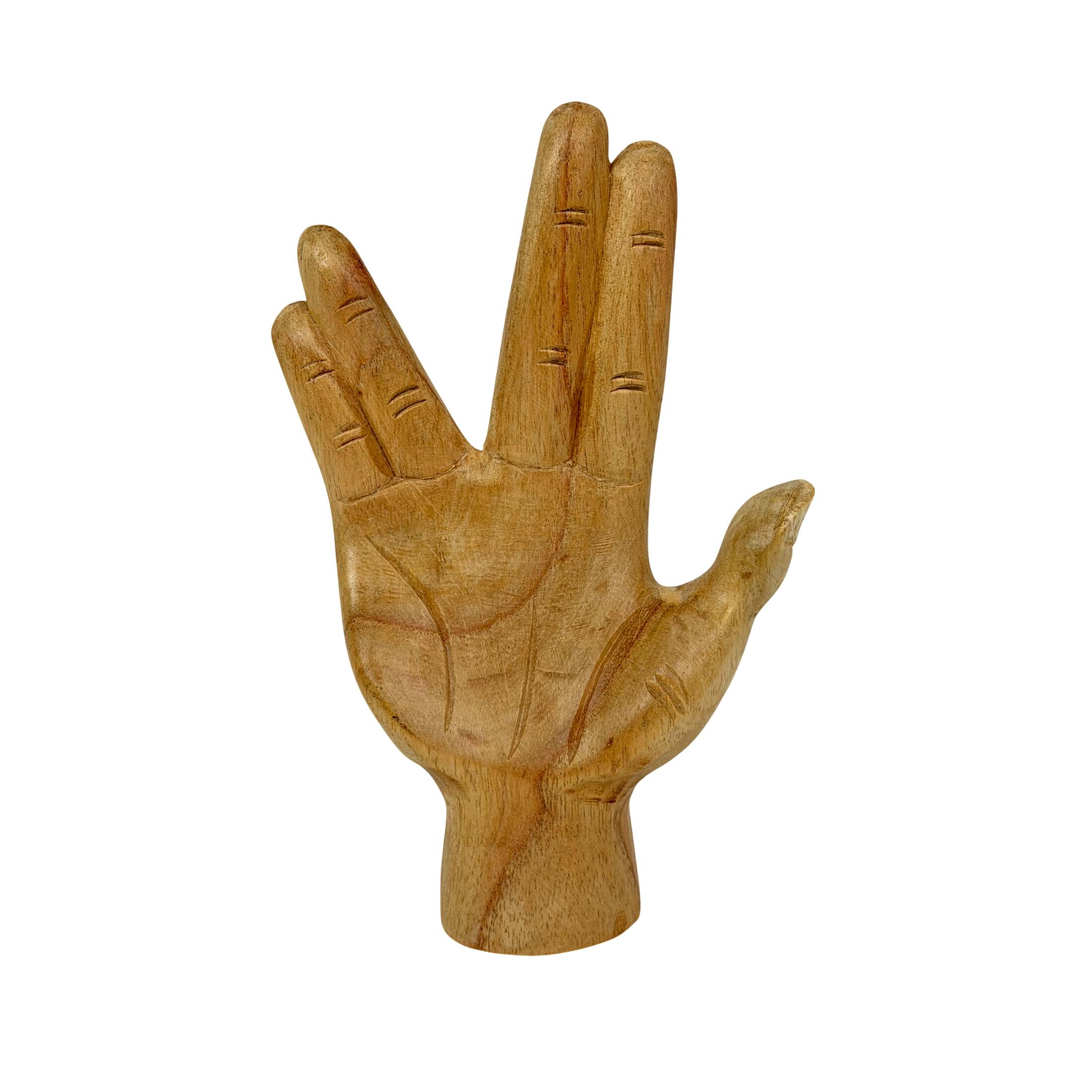 Alt View 1. Zeckos - Split-Finger Hand Sculpture Carved Natural Albesia Wood 7.75 Inch Tabletop - Natural.