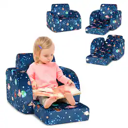 Gymax - 3-in-1 Convertible Kid Sofa Bed Flip-Out Chair Lounger for Toddler Blue - Blue