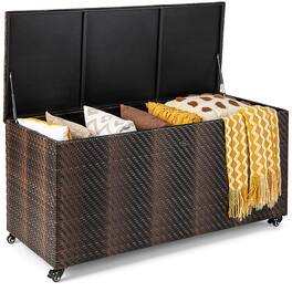 Gymax - 2-in-1 PE Wicker Outdoor Storage Box Furniture Deck Box Garden Tools - Mix Brown
