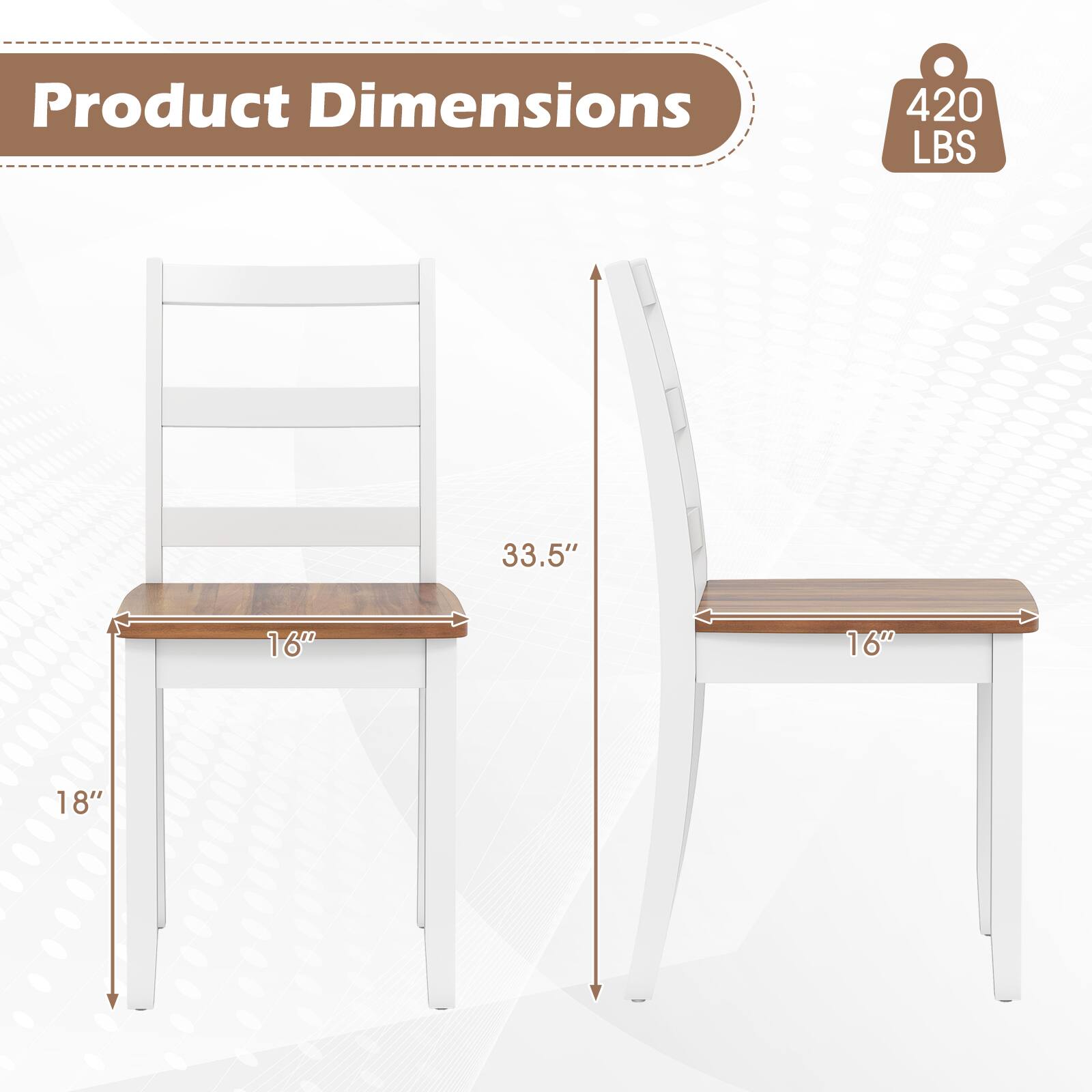 Product Dimensions  
420 LBS  
33.5"  
16"  
16"  
18"