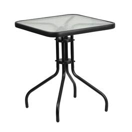 Emma + Oliver - 23.5" Square Tempered Glass Metal Table with Smooth Ripple Design Top - Clear Top/Black Frame