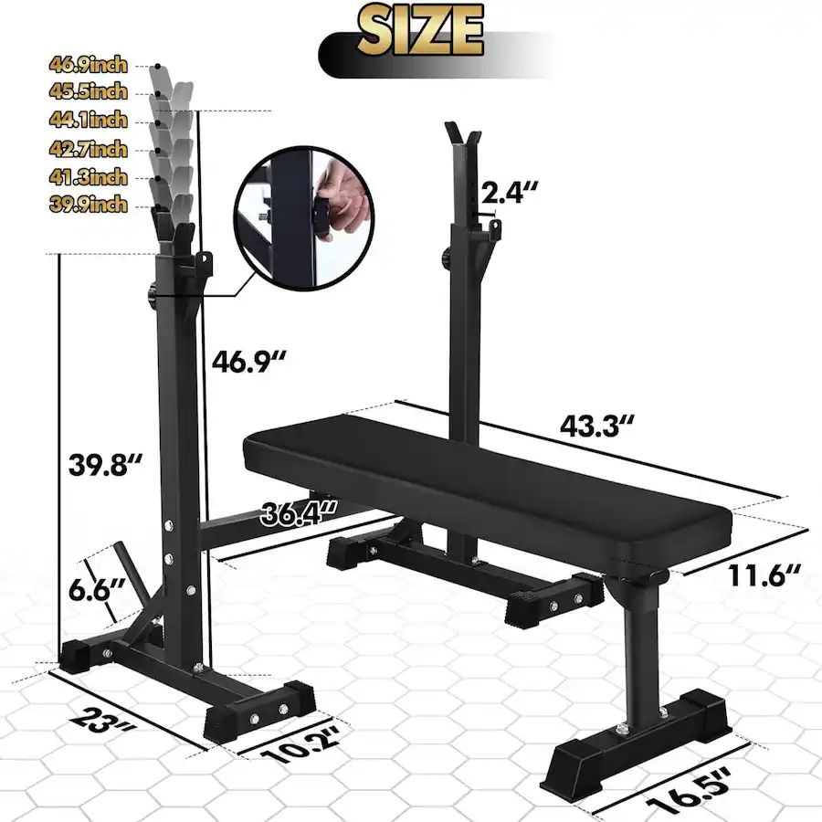 Lightweight Bench Rack KERDOM Adjustable Height Weightlifting Set, Weight Bench + Squat Rack ...