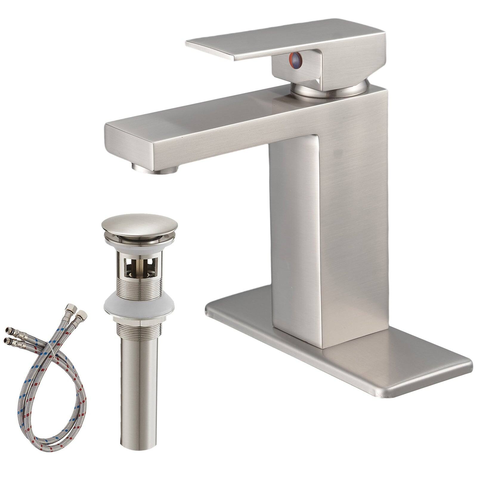 Alt View 5. Boyel Living - Single Handle Single Hole Bathroom Faucet with Deckplate Included and Pop Up Drain in Brushed Nickel - Brushed Nickel.