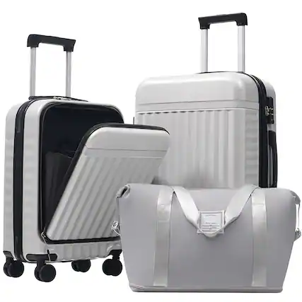 Front. Boyel Living - Gray White Hardshell Luggage Set 2Pcs Spinner Suitcase with TSA Lock ABS Lightweight Material - Gray White.