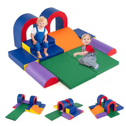 Front. Gymax - Gymax 10-Piece Foam Climbing Blocks Soft PU Leather Play Gym for Crawling & Sliding - Multicolor.