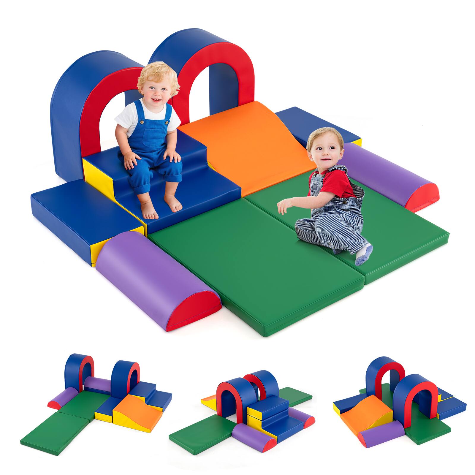 Front. Gymax - Gymax 10-Piece Foam Climbing Blocks Soft PU Leather Play Gym for Crawling & Sliding - Multicolor.