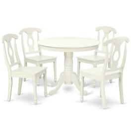 East West Furniture - 5 Piece Dinette Set for 4 Includes a Round Kitchen Table with Pedestal Base and 4 Dining Chairs - White