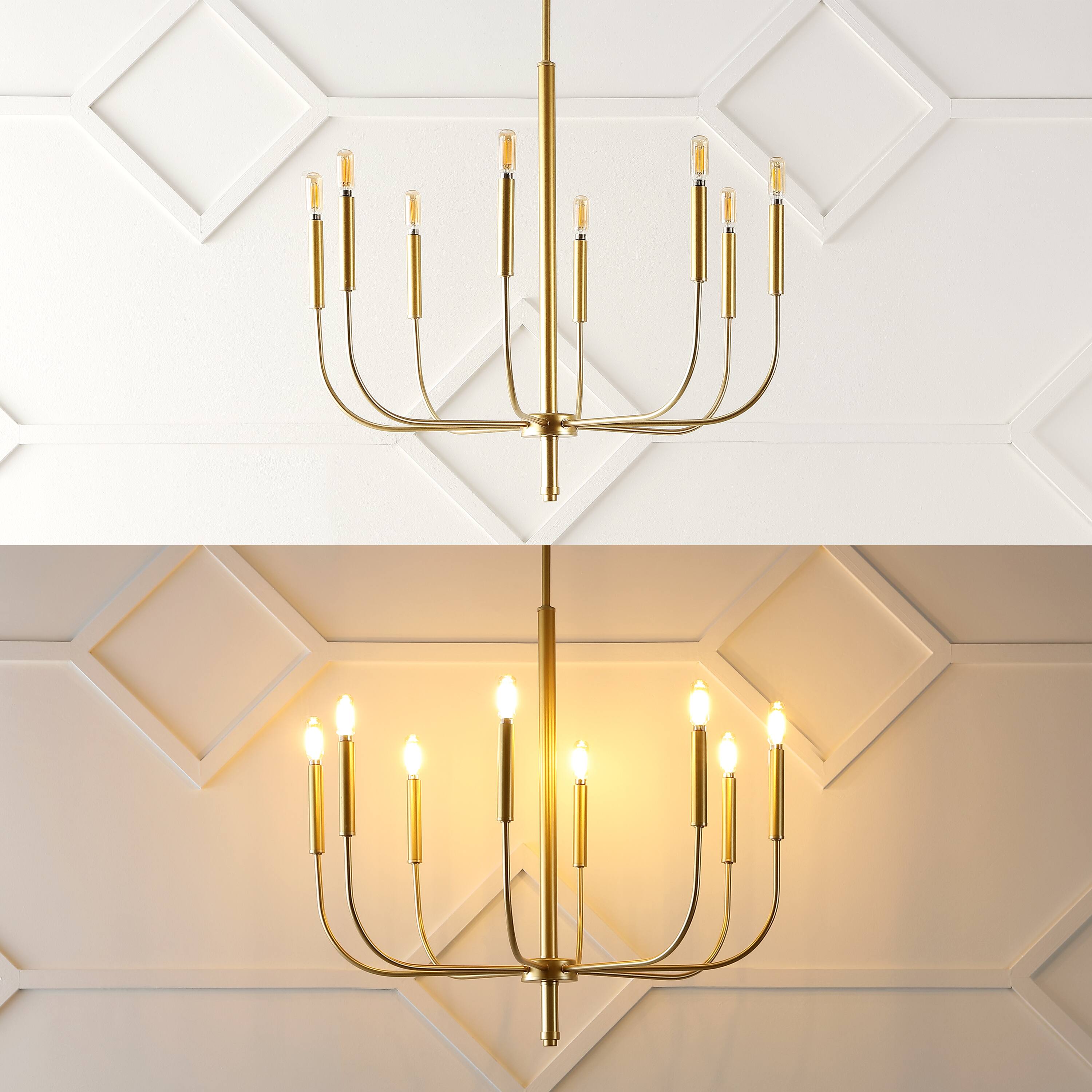 Alt View 4. Jonathan Y - Amoros 27.25" 8-Light Modern Mid-Century Iron LED Chandelier, Gold Painting - Gold Painting.