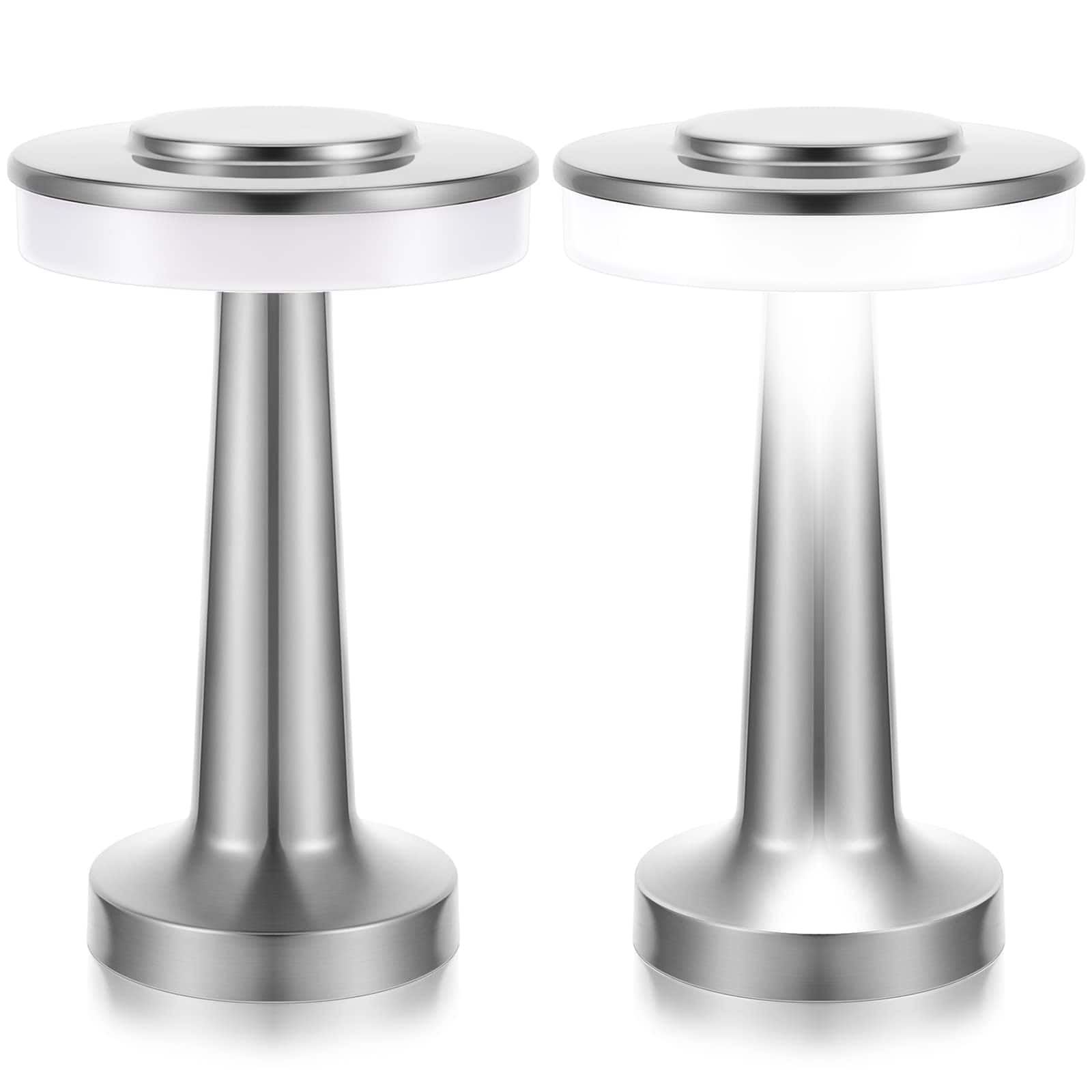 Cedar Assembly - Set Of 2 Led Portable Cordless Table Lamp With Touch Sensor 3 Color Stepless Dimming Rechargeable Up To 15 - Silver 2