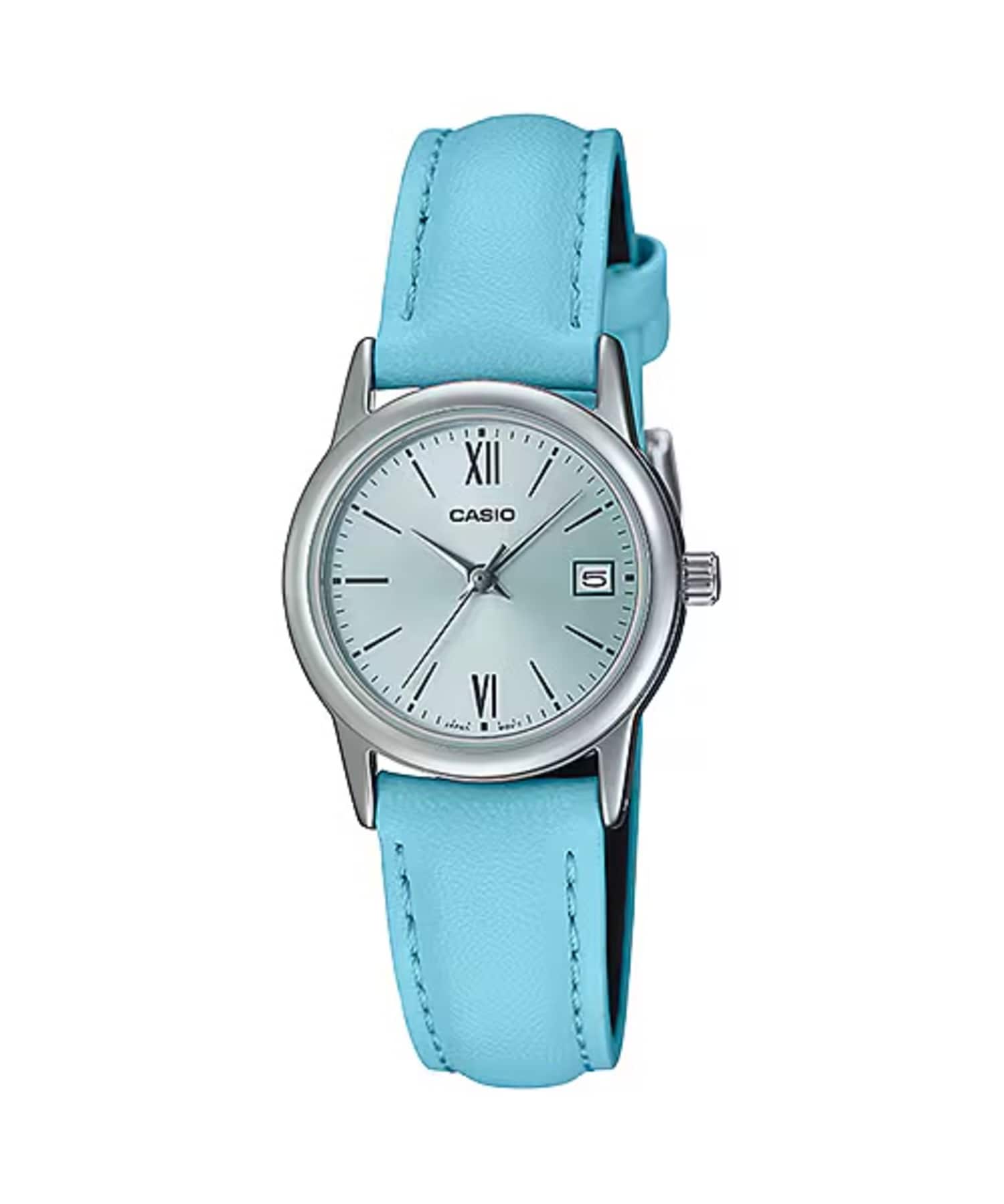 Casio - Women’s Light Blue Leather Watch with Silver Dial - LTP-V002L-2B3UDF - Brown price history on PriceWatchPro