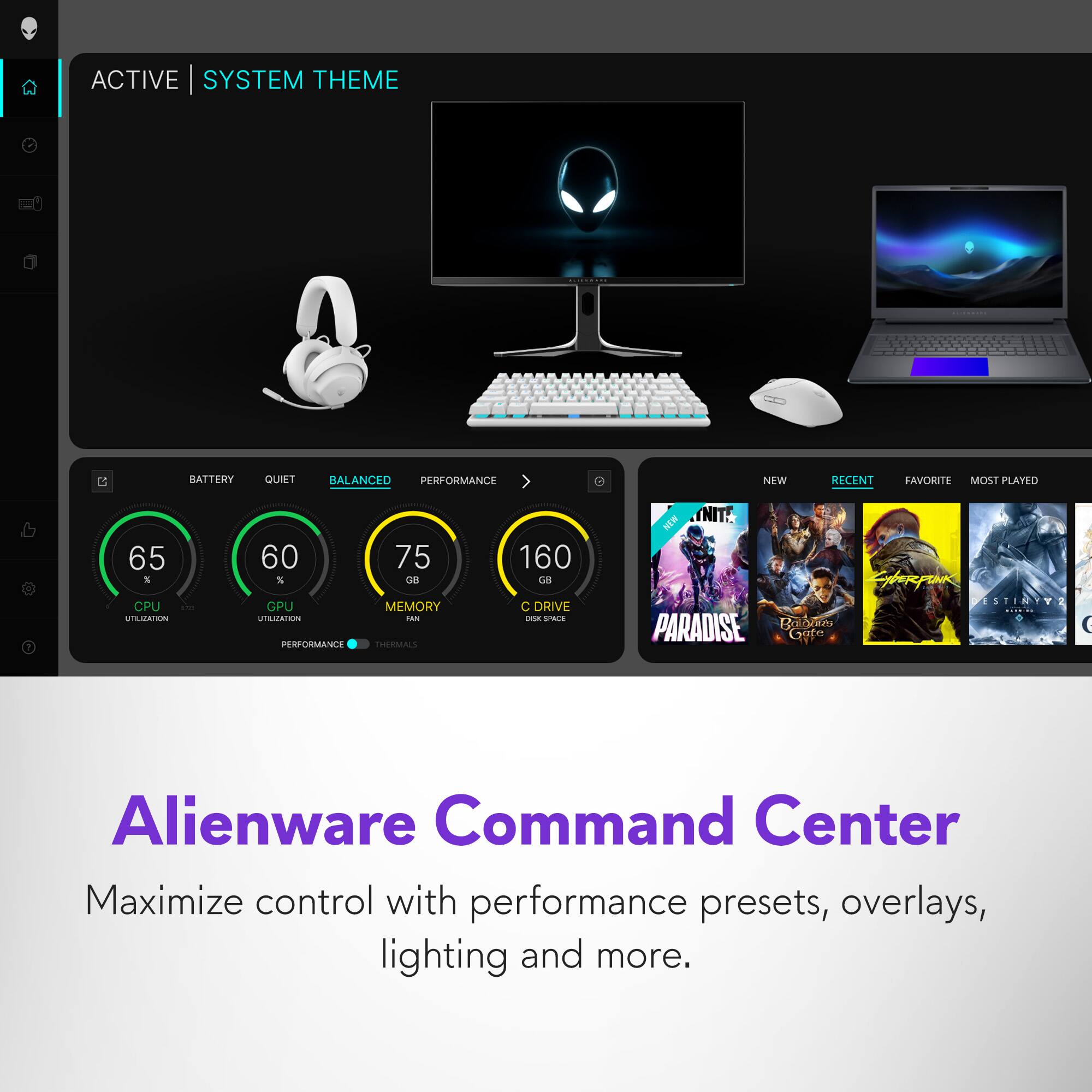 Alienware Command Center: Maximize control with performance presets, overlays, lighting and more.