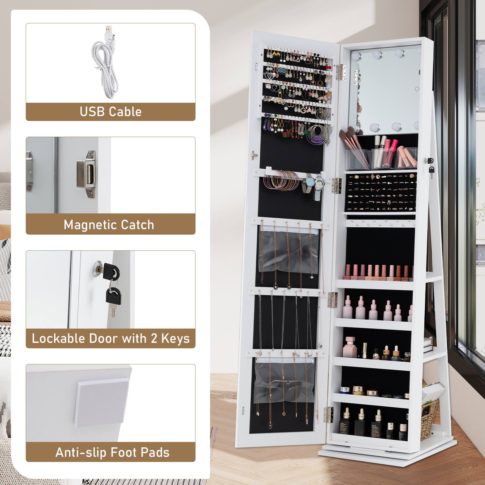 USB Cable  
Magnetic Catch  
Lockable Door with 2 Keys  
Anti-slip Foot Pads