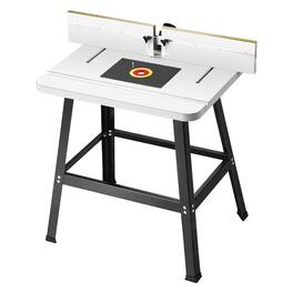 VEVOR - Precision Router Table System, 31.5 in x 23.9 in, Routing Table Accessory Kit with Adjustable Fence, MDF Top - White top with black base