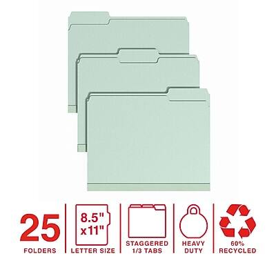 25 FOLDERS  
8.5" x 11" LETTER SIZE  
STAGGERED 1/3 TABS  
HEAVY DUTY  
60% RECYCLED