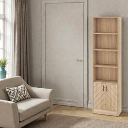 Hivvago - Modern 71 Inch Tall Bookshelf with Closed Cabinet and Open Storage Compartments - Oak