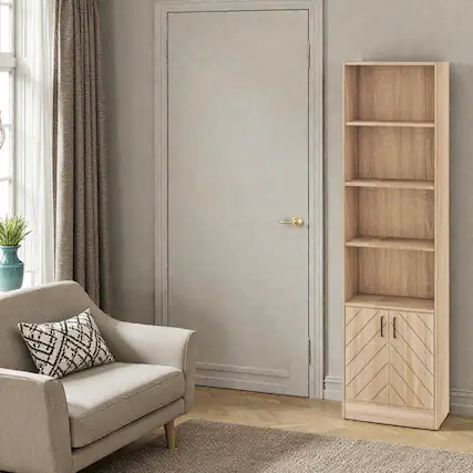 Front. Hivvago - Modern 71 Inch Tall Bookshelf with Closed Cabinet and Open Storage Compartments - Oak.