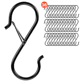 VEVOR - S Hooks 36 Pack, 39.68 LBS Capacity for Bars up to 0.85 Inch, S Shaped Hooks with Safety Buckle,Heavy Duty Metal Hangers - Black