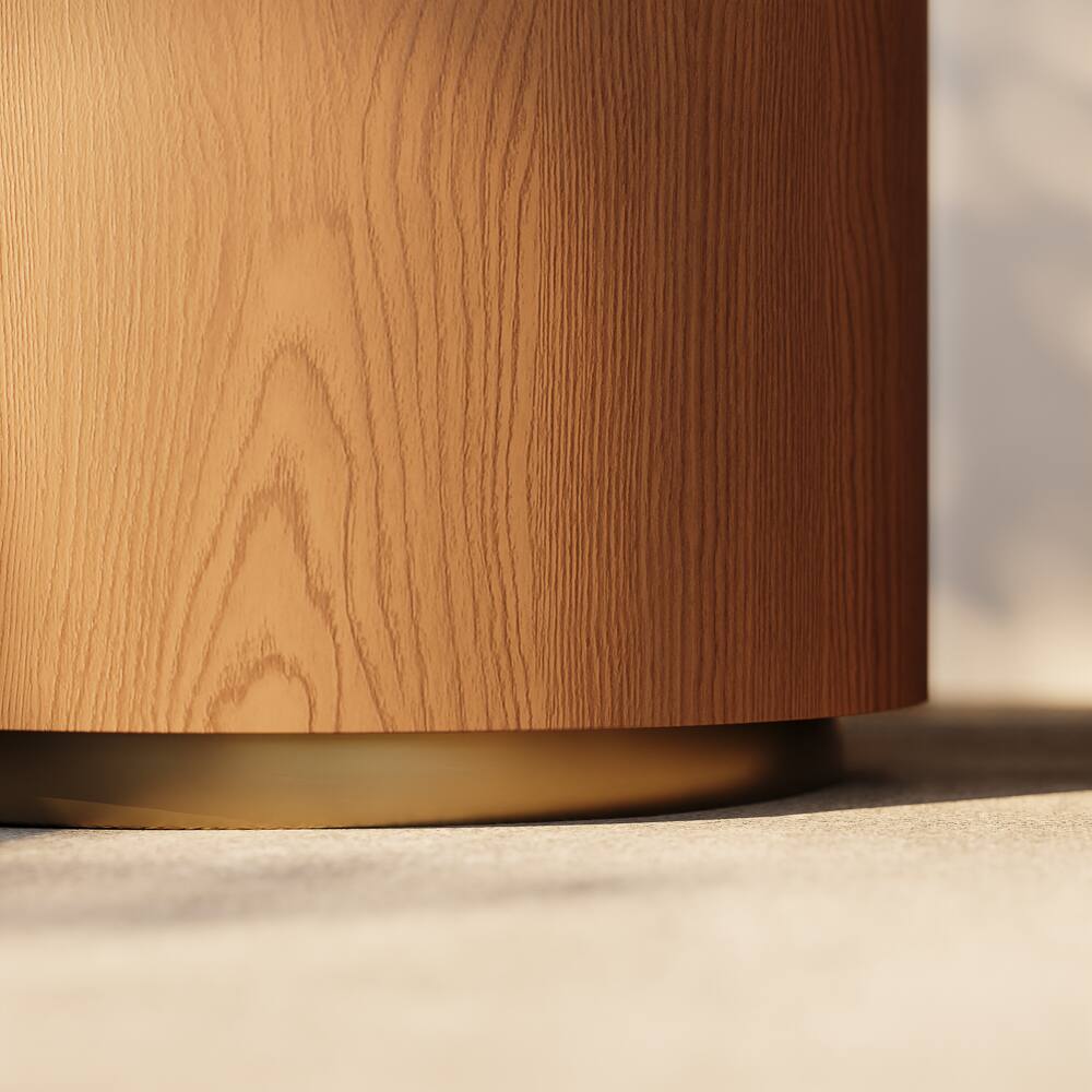 Alt View 1. POVISON - 16.14" Round Walnut Side Table, Modern Sintered Stone Side Table,Modern Minimalist, MDF - Walnut & White.