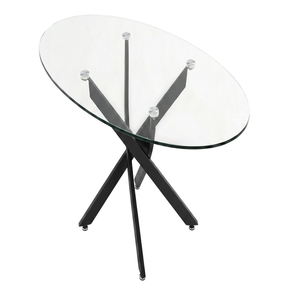Alt View 2. Loheer - Loheer 39.37" Oval Glass Coffee Table Modern Tea Table with Black Metal Legs - Black.