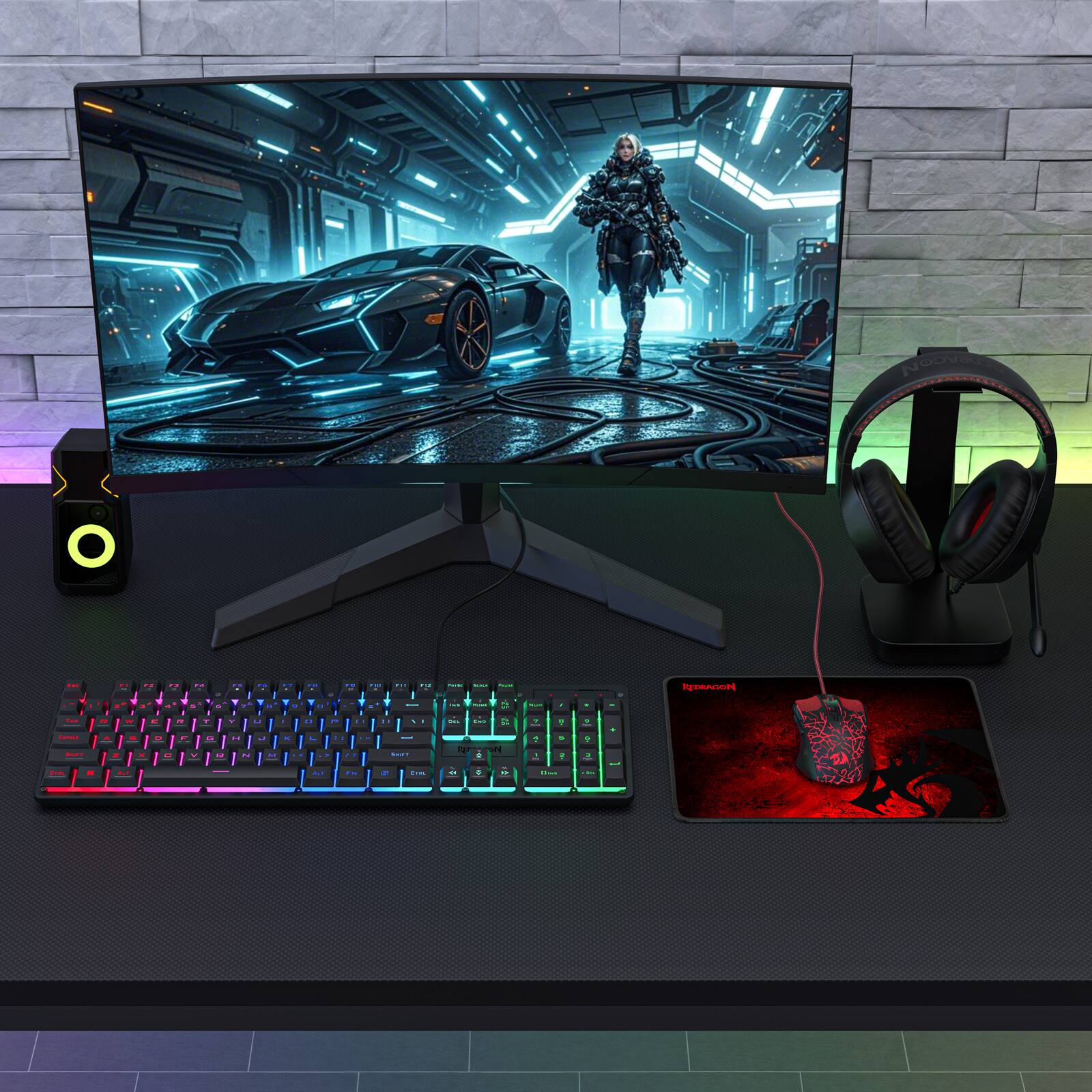 Alt View 3. REDRAGON - S107P-BA Wired 4-in-1 Gaming Keyboard & Mouse Headset & Mouse Combo, Rainbow Backlit, On-the-Fly DPI for Wins, PC - Black.