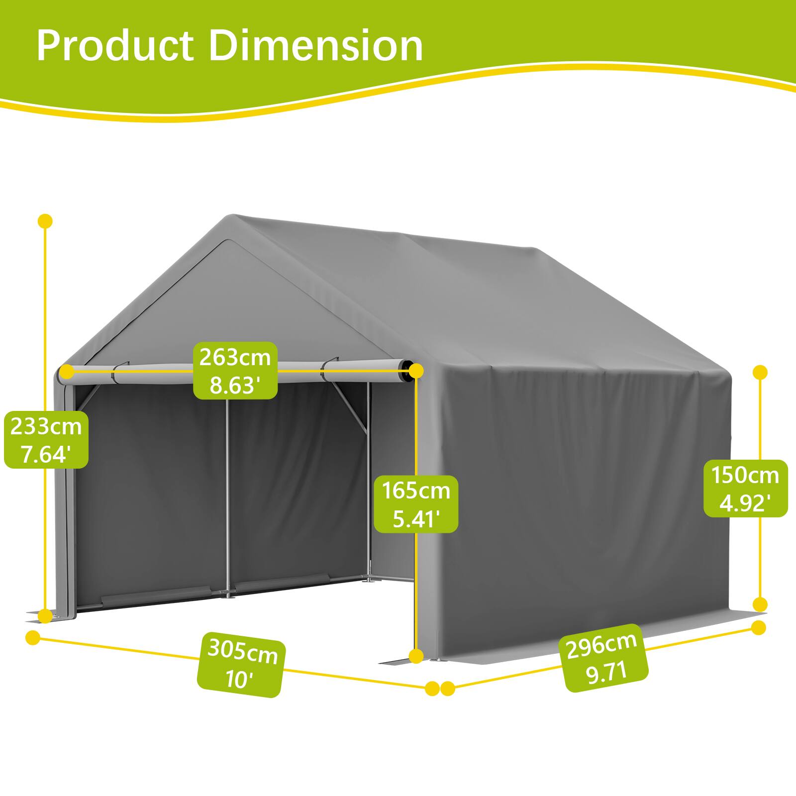 Angle. TinyHomie - 10 x 10FT Outdoor Storage Shed All-Weather Garden Shelter with Waterproof UV-Resistant Cover Functional Utility Cabin.