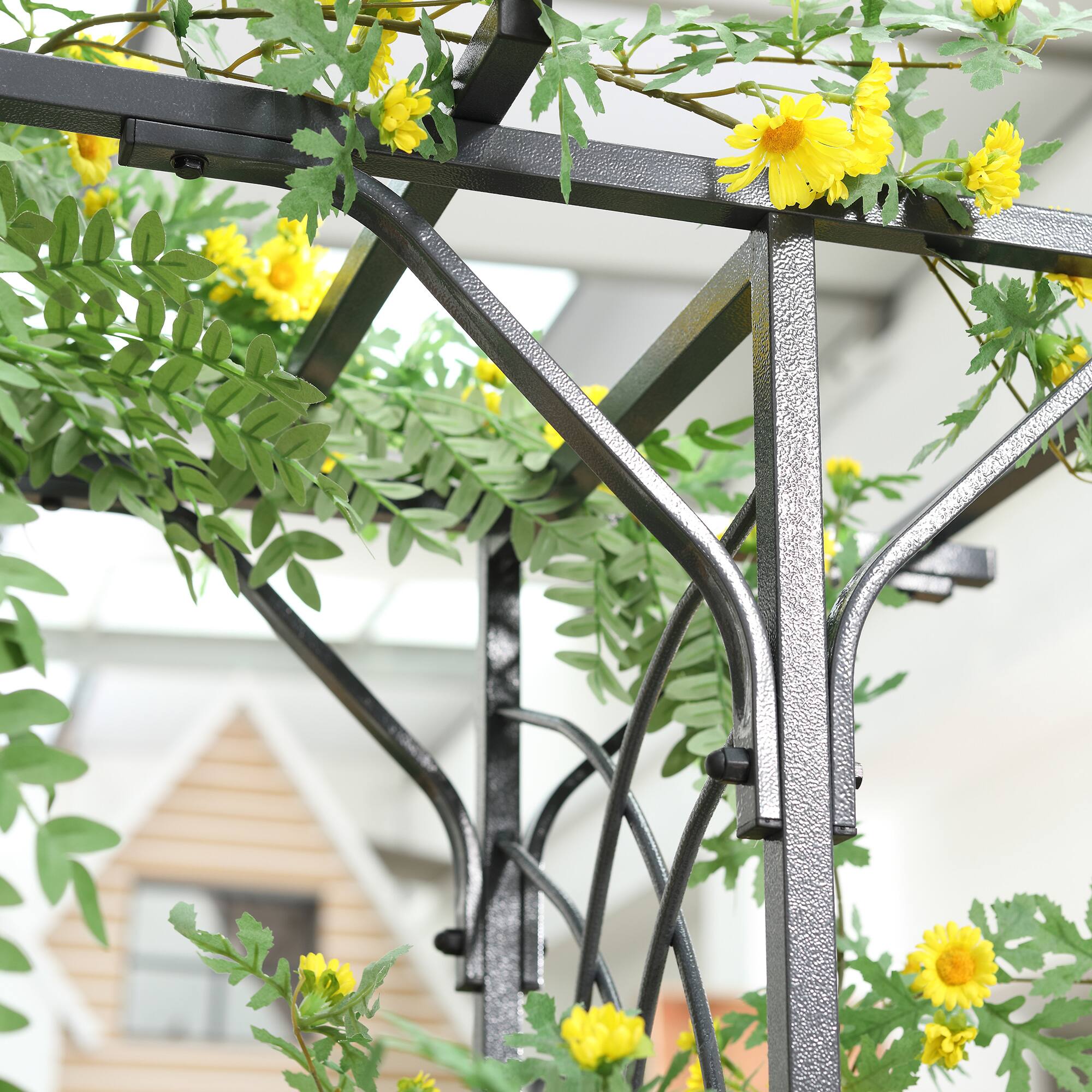Alt View 8. Outsunny - 82'' Decorative Metal Garden Trellis Arch with Durable Steel Tubing & Elegant Scrollwork, Perfect for Weddings - Dark Gray.