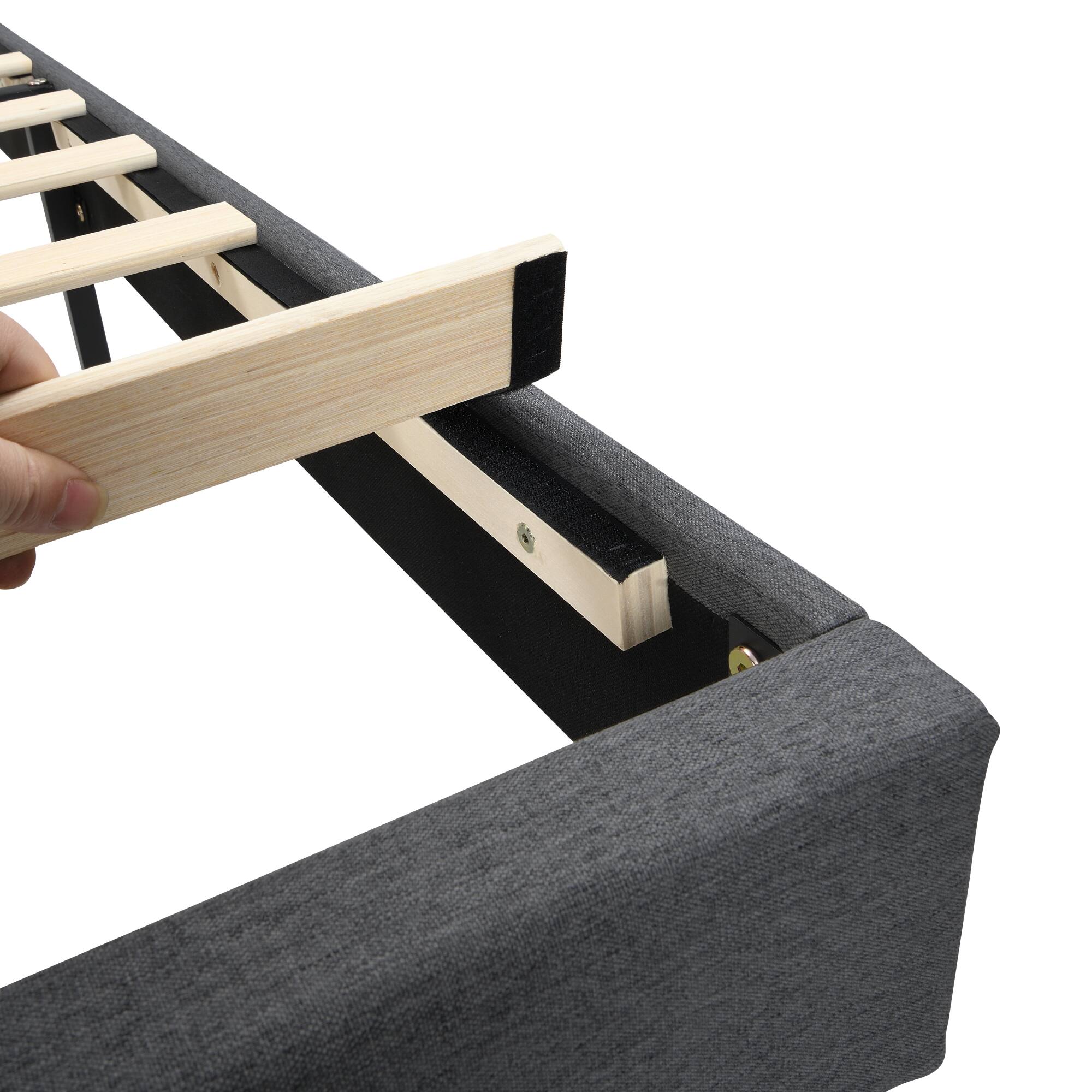 Alt View 8. GOODSILO - Queen-Size Upholstered Platform Bed Frame with Modern Button-Tufted Headboard and USB Charging Ports - Dark Gray.