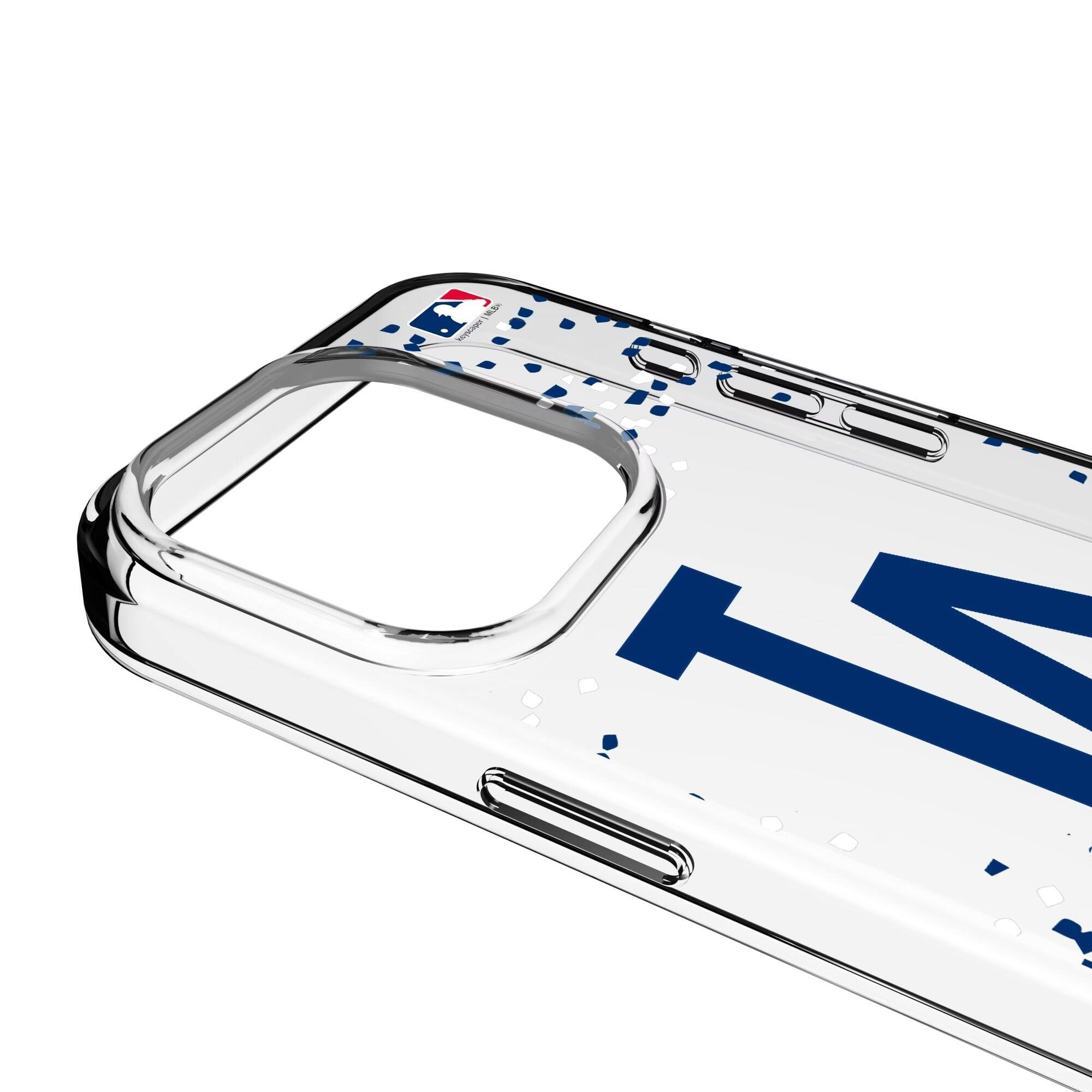 Alt View 2. Keyscaper - Los Angeles Dodgers iPhone Confetti Design Clear Case - 15 Pro Max - Multicolor.