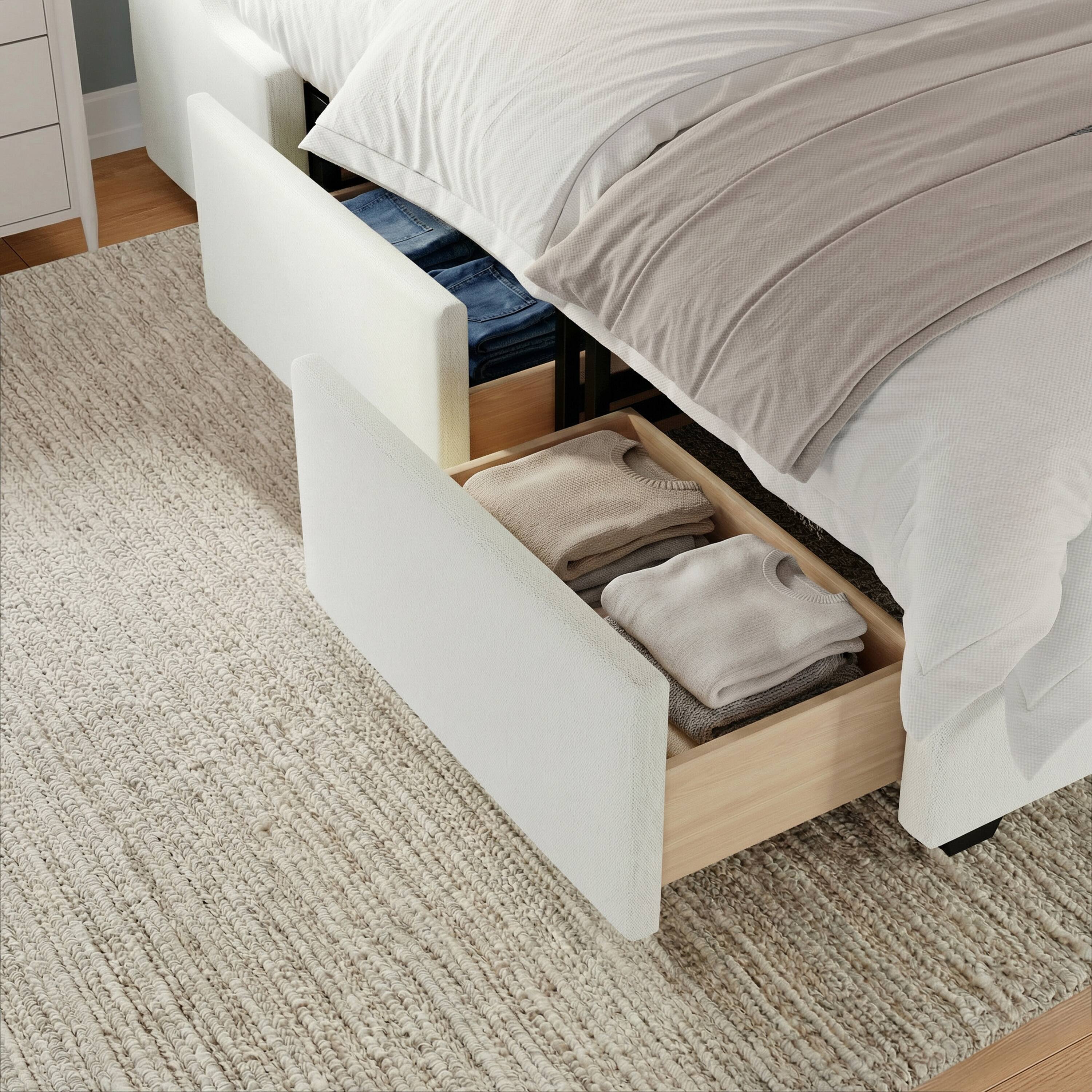 Alt View 4. Martha Stewart - Wingback Platform Storage Bed with 4 Side Storage Drawers - Off-White.