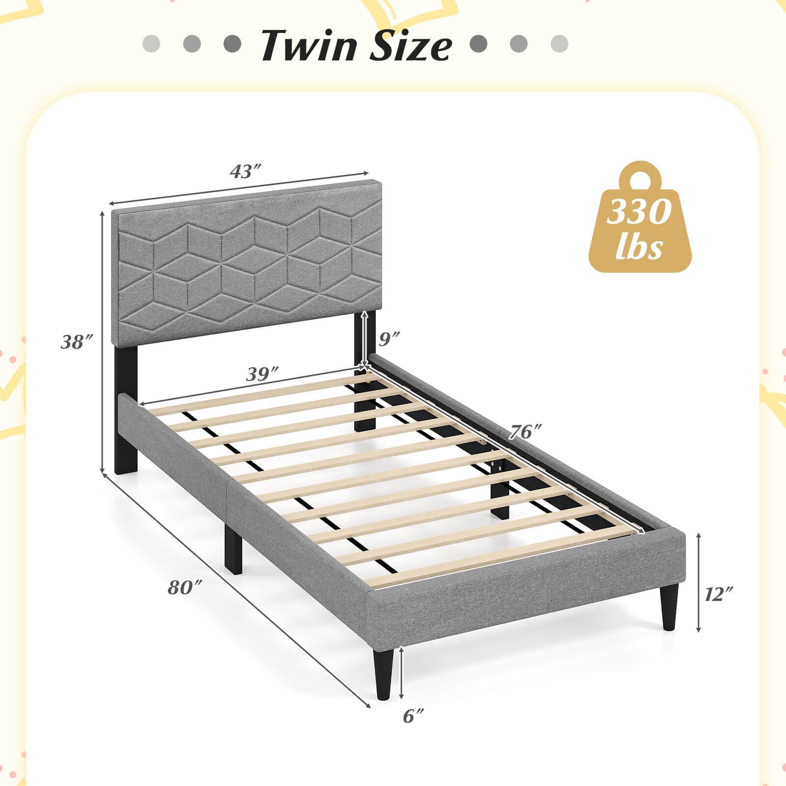 Twin Size  
43" x 38" x 39" x 76" x 80" x 12" x 6"  
330 lbs