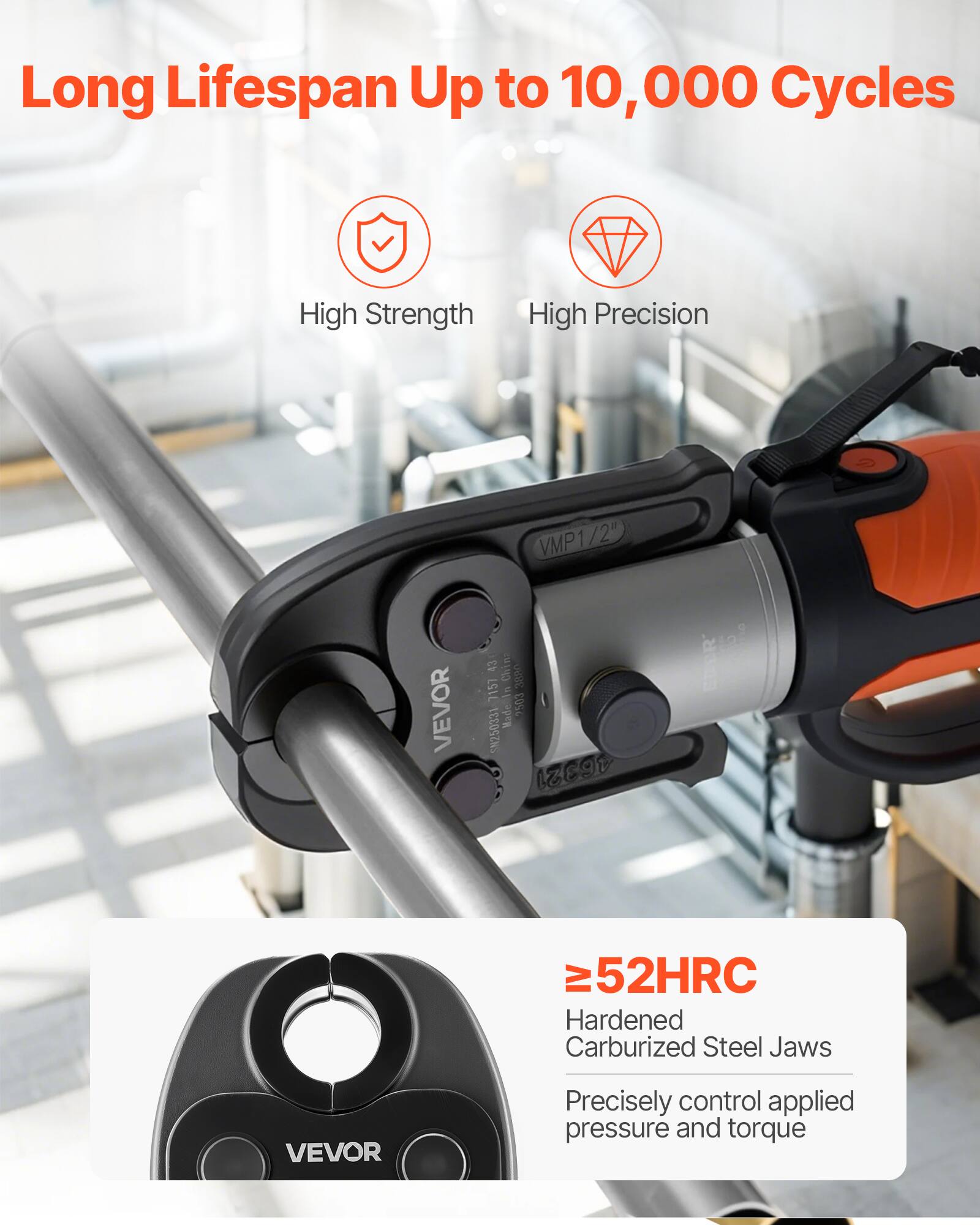 Long Lifespan Up to 10,000 Cycles

High Strength  
High Precision

VMP1/2" VEVOR 43 Chia 3890 LSIL in Made 9503 SN250331 46321 EDOR 252HRC

Hardened Carburized Steel Jaws

≥52HRC  
Hardened Carburized Steel Jaws

Precisely control applied pressure and torque