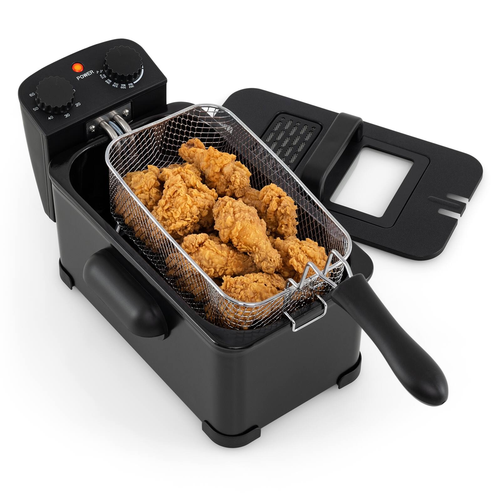 Front. Costway - Costway 3 Liter Electric Deep Fryer 1700W Oil Fryer with Detachable Frying Basket - Black-Mechanical Knob.