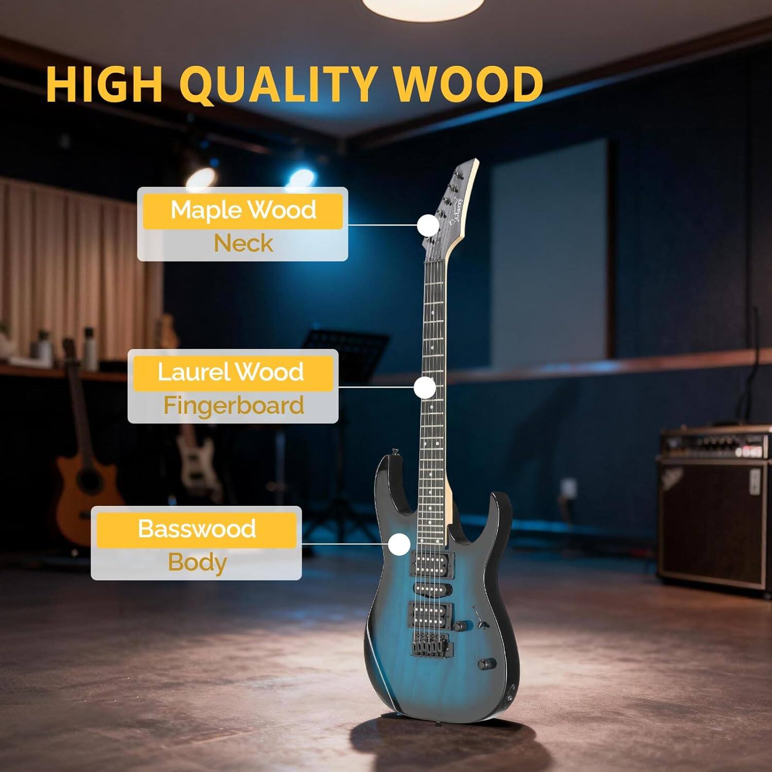 HIGH QUALITY WOOD

- Maple Wood Neck
- Laurel Wood Fingerboard
- Basswood Body