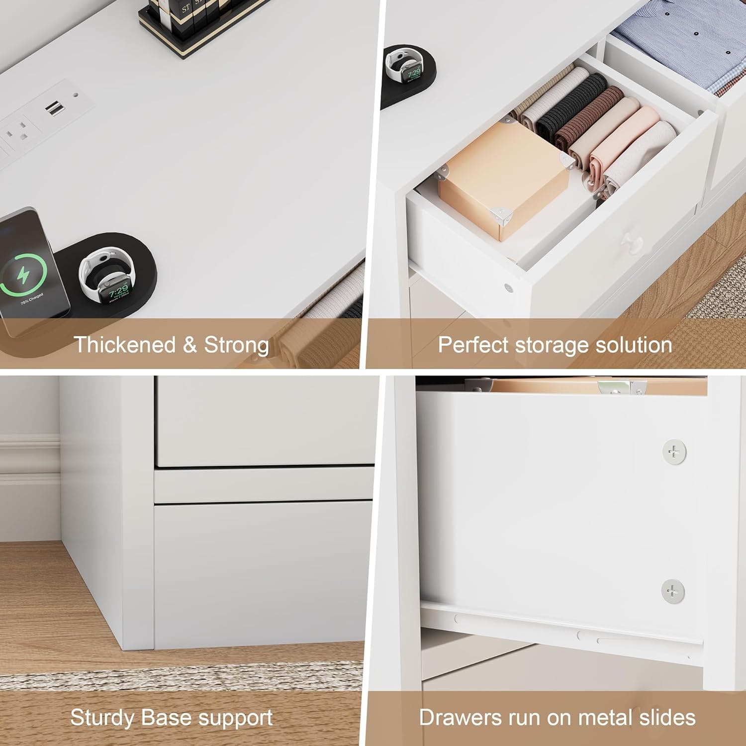 Qeetex - Dresser for Bedroom,12 Drawer Dressers & Chests of Drawers, Wood Storage Drawer Dresser with Power Outlet, 61 Inch - ‎White