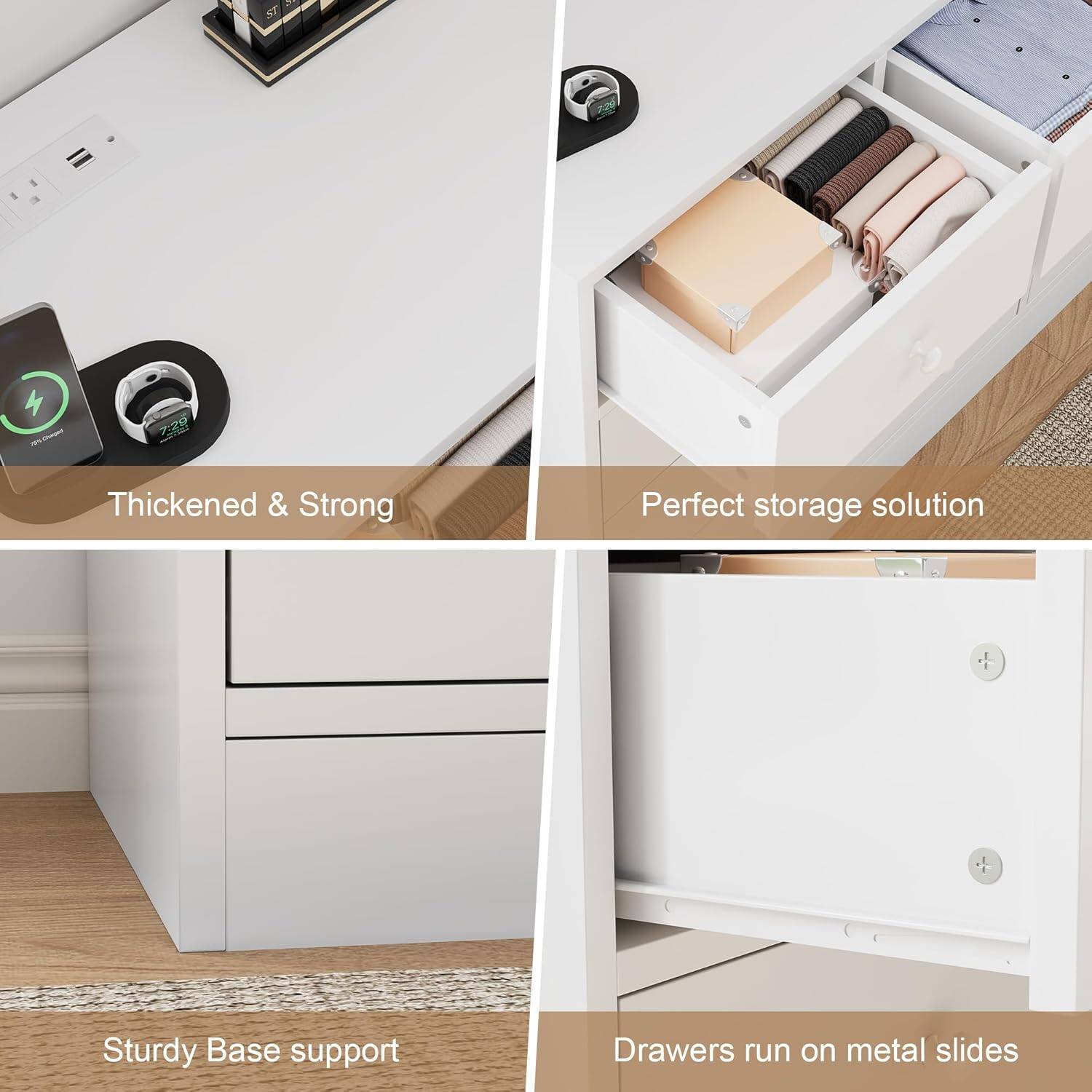 - Thickened & Strong
- Perfect storage solution
- Sturdy Base support
- Drawers run on metal slides