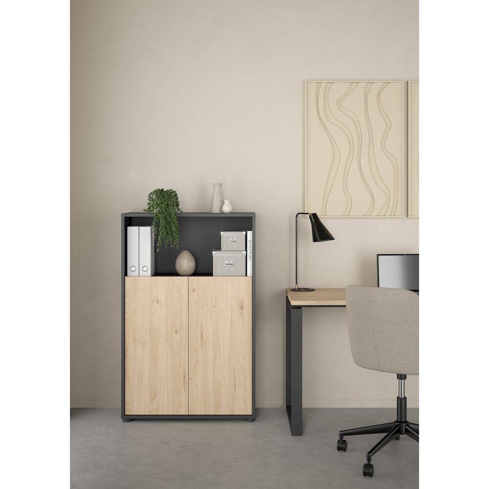 Alt View 8. Tvilum - Adjustable 3 Shelf Bookcase with 2 Doors, Open Storage Home Office Bookshelf - Gray.