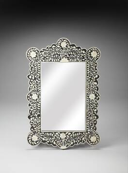 Butler Specialty - Vivienne 24 in. W x 36 in. H Rectangular Arched Bone Inlay Wall Mirror - Black and White